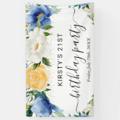 Banderoles Fleurs Boho Bleu et Jaune Accueil d'Anniversaire (Vertical)