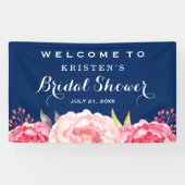 Banderoles Fleurs botaniques Fête des mariées bleu marine (Horizontal)