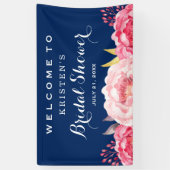 Banderoles Fleurs botaniques Fête des mariées bleu marine (Vertical)