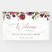 Banderoles Fleurs Bourgognes, Fleurs Roses, Accueil Mariage (Horizontal)