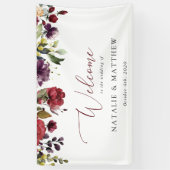 Banderoles Fleurs Bourgognes, Fleurs Roses, Accueil Mariage (Vertical)