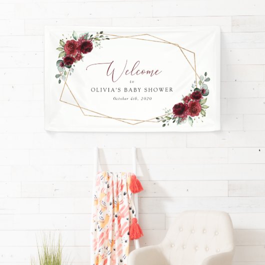 Banderoles Fleurs Bourgognes, Fleurs Rouges, Baby shower D'Ac (En situation)