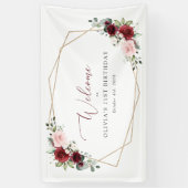 Banderoles Fleurs Bourguignonnes, Fleurs Roses, Accueil Anniv (Vertical)