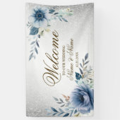 Banderoles Fleurs d'Aquarelle bleu Dusty Silver Elégant (Vertical)