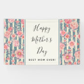 Banderoles Fleurs d'aquarelle rose en rayures Fête des mères (Horizontal)