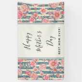 Banderoles Fleurs d'aquarelle rose en rayures Fête des mères (Vertical)