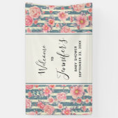 Banderoles Fleurs d'aquarelle rose sur Baby shower de rayures (Vertical)