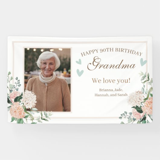 Banderoles Fleurs d'aquarelle rose Une photo Anniversaire (Horizontal)