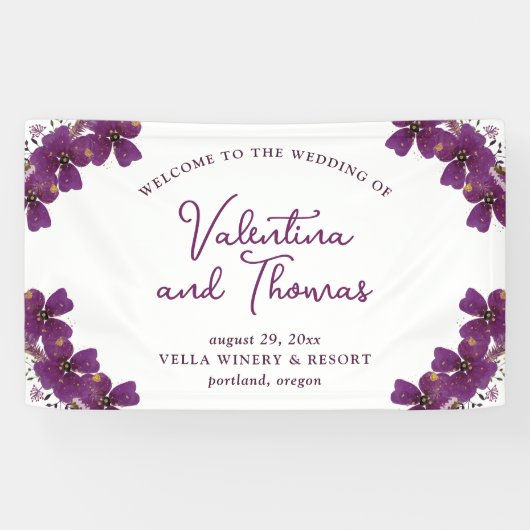 Banderoles Fleurs d'aquarelle violette Mariage d'accueil (Horizontal)