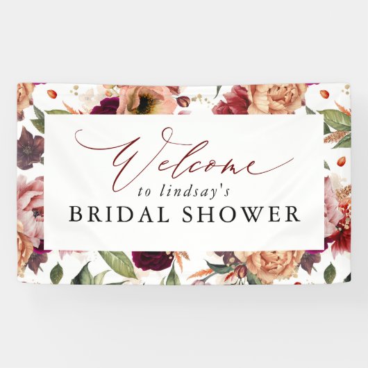 Banderoles Fleurs d'automne Orange et Bourgogne Rouge Bienven (Horizontal)