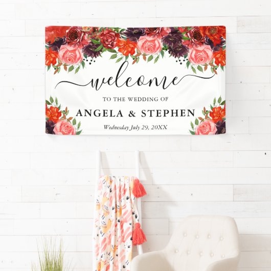 Banderoles Fleurs d'automne orange et Brown Accueil Mariage (En situation)