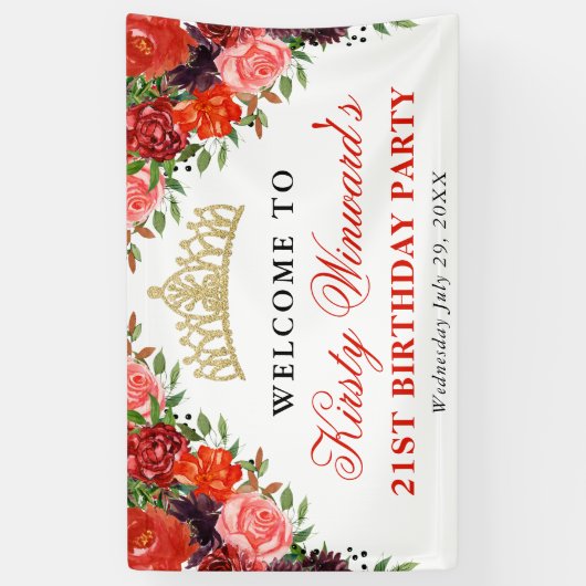 Banderoles Fleurs d'automne orange et Brown Anniversaire (Vertical)