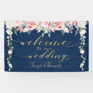 Banderoles Fleurs de Blush Fancy Gold Calliage Bienvenue