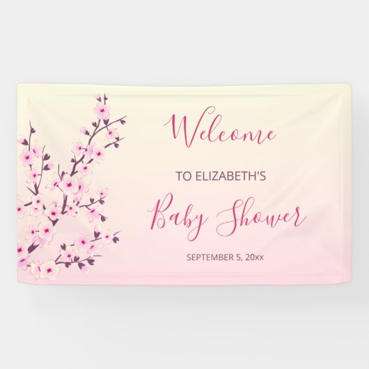 Banderoles Fleurs de cerisier Baby shower Floral rose (Horizontal)