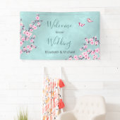 Banderoles Fleurs de cerisier rose Turquoise (En situation)