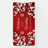 Banderoles Fleurs de cerisiers blancs Mariage chinois rouge (Verticale)