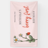 Banderoles Fleurs de fraises mignonnes Berry Premier annivers (Vertical)