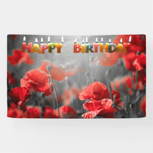 Banderoles Fleurs de pavot rouge et jolies bougies d'annivers (Horizontal)