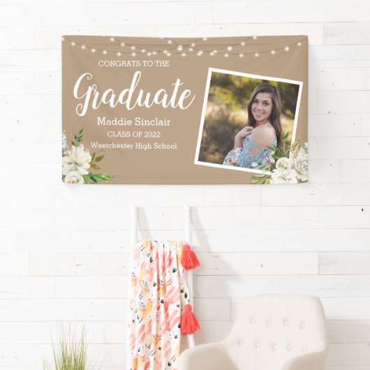 Banderoles Fleurs de photos Éclairage à cordes Graduation Tan (En situation)