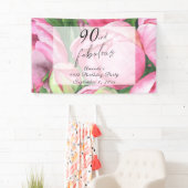 Banderoles Fleurs de pivoines 90e fête d'anniversaire (En situation)
