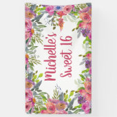 Banderoles Fleurs de verdure à l'aquarelle rose violet pour u (Vertical)