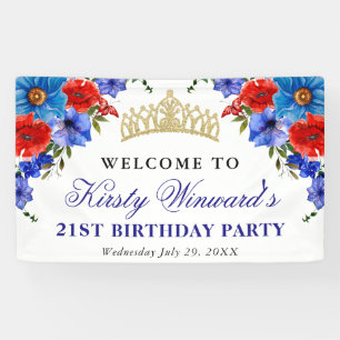Banderoles Fleurs d'été rouges et bleues Anniversaire