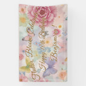 Banderoles Fleurs et papillons Pastel Garden Collage (Verticale)