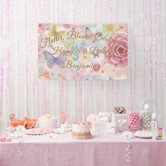 Banderoles Fleurs et papillons Pastel Garden Collage (Fête)