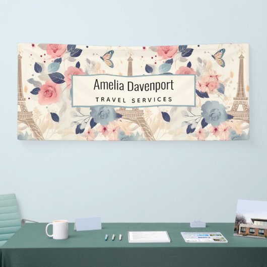 Banderoles Fleurs et Tour Eiffel Paris Motif Affaires (Salon professionnel)