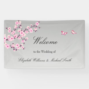 Banderoles Fleurs florales de cerisier rose gris Mariage