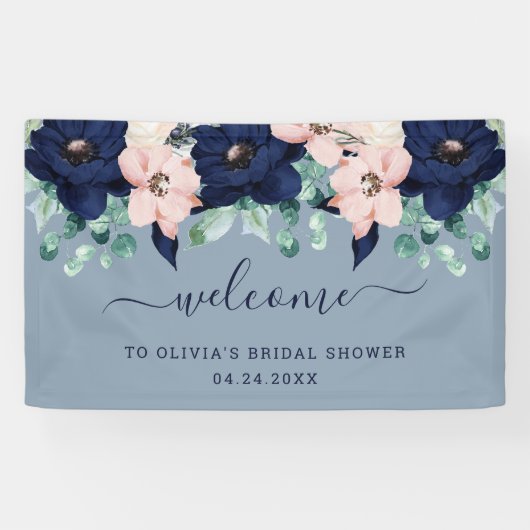 Banderoles Fleurs marines Bleu et rose vif Bienvenue dans la  (Horizontal)