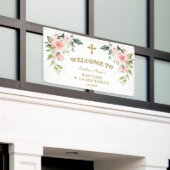 Banderoles Fleurs roses 1er Affiche de bienvenue Baptême d'an (Bâtiment extérieur)