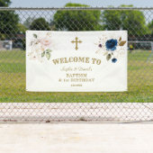 Banderoles Fleurs Roses Bleues Jumeaux 1er Affiche de bienven (En situation)