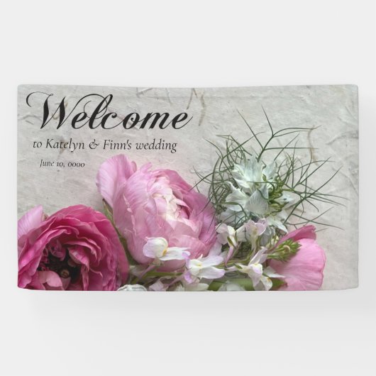 Banderoles Fleurs roses et blanches à la texture (Horizontal)