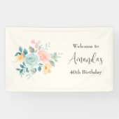 Banderoles Fleurs roses et bleues élégantes Accueil d'anniver (Horizontal)