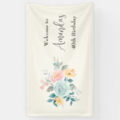 Banderoles Fleurs roses et bleues élégantes Accueil d'anniver (Vertical)