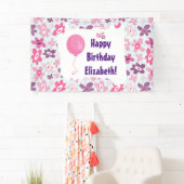 Banderoles Fleurs roses et Coeurs Bleus mignon anniversaire (En situation)