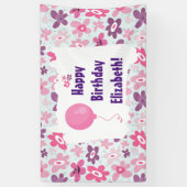 Banderoles Fleurs roses et Coeurs Bleus mignon anniversaire (Vertical)