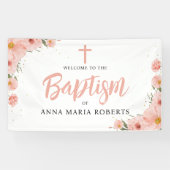 Banderoles Fleurs roses Fille Baptême Bienvenue (Horizontal)