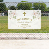 Banderoles Fleurs roses Filles Jumeaux 1er anniversaire Affic (En situation)