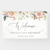 Banderoles Fleurs roses, Fleurs blanches, Accueil Anniversair (Horizontal)