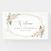 Banderoles Fleurs roses, Fleurs blanches, Accueil Anniversair (Horizontal)