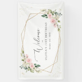 Banderoles Fleurs roses, Fleurs blanches, Accueil Anniversair (Vertical)