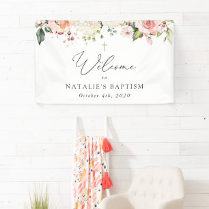 Banderoles Fleurs roses, Fleurs blanches, Bohème, Bienvenue a
