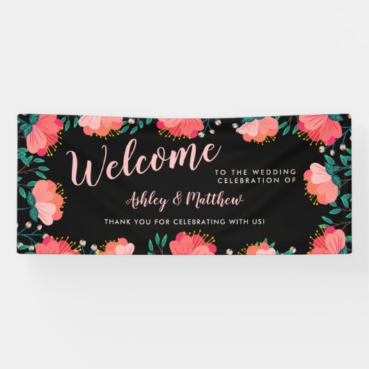 Banderoles Fleurs roses romantiques Accueil Mariage (Horizontal)