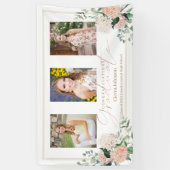 Banderoles Fleurs roses Trois Photos Calligraphie Graduation (Vertical)