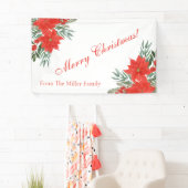 Banderoles Fleurs rouges de famille personnalisées Joyeux ban (En situation)