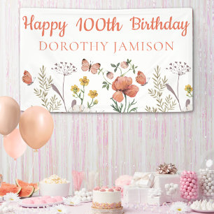 Banderoles Fleurs sauvages personnalisées Joyeux 100e anniver