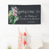 Banderoles Fleurs tropicales Mariage foncé (En situation)