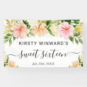 Banderoles Fleurs tropicales rose aquarelle Sweet Sixteen